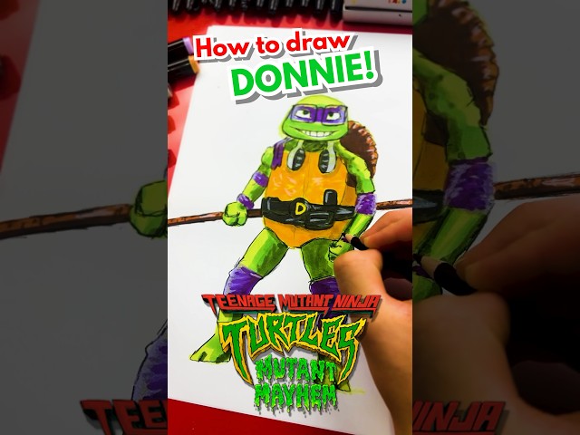 How to draw Donnie from Teenage Mutant Ninja Turtles Mutant Mayhem!  #artforkidshub #howtodraw