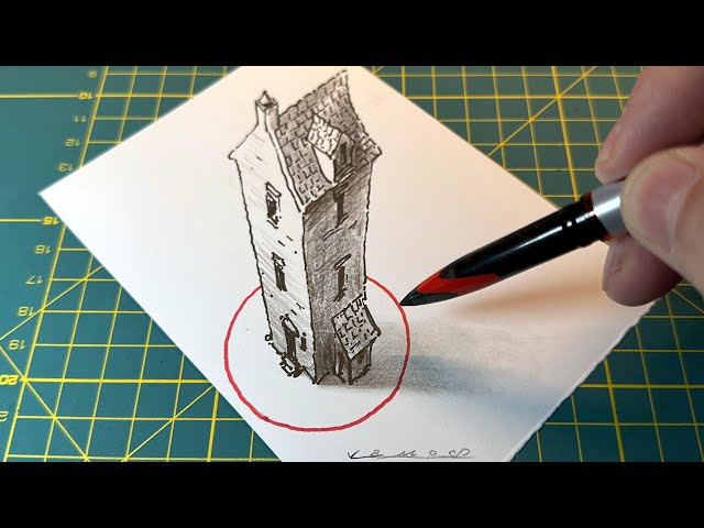 How To Draw An Old House In One Point Perspective - From A Bird's Eye View