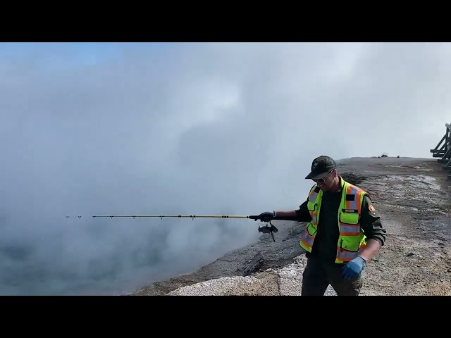 Yellowstone Park Ranger Tries to Retrieve Hat From Geyser With Fishing Rod