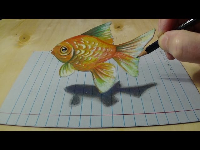 How To Draw 3d Goldfish On Lined Paper
