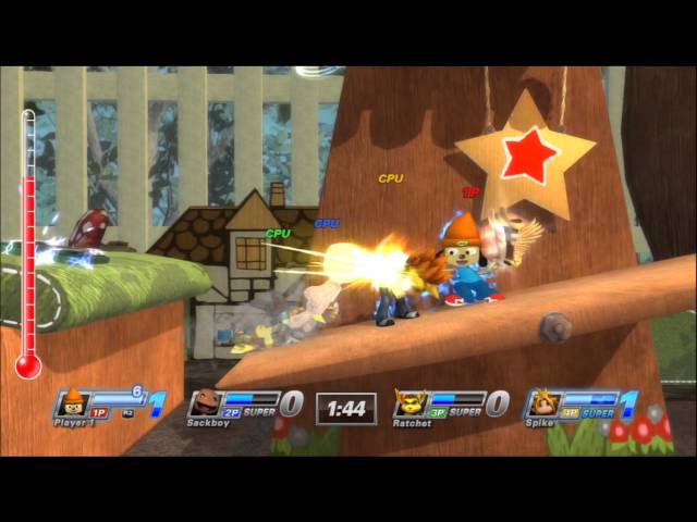 PlayStation All-Stars Gameplay: Offline FFA [PaRappa vs. Sackboy vs. Ratchet vs. Spike]