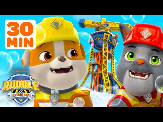 Rubble's Barkyard & Construction Tower Rescues! w/ Charger | 30 Minute Compilation | Rubble & Crew