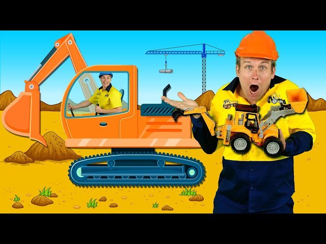 "Construction Machines" Kids Song - Diggers, Trucks, Backhoe, Construction Toys