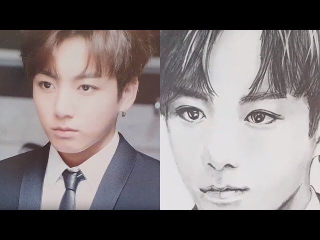 BTS Jungkook's face was drawn with a pencil. (fan art)