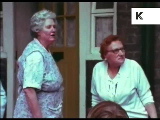 Old ladies tell off kids playing in London council estate 1970s