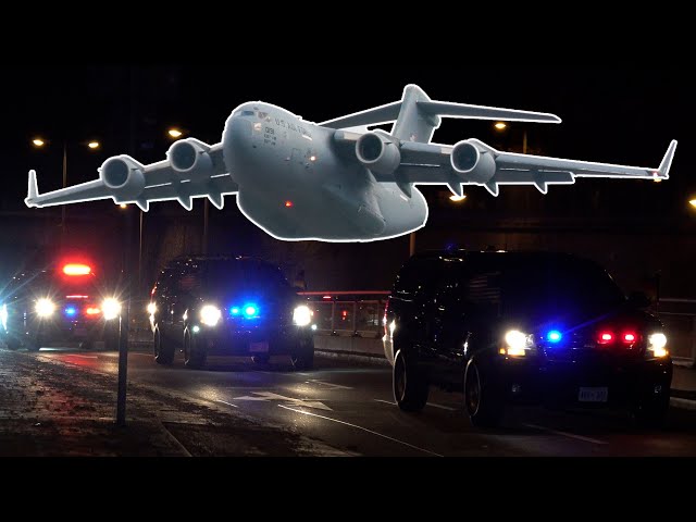 Streets locked down for Kamala Harris' huge motorcade | Security depart in military planes 🇺🇸 🇩🇪