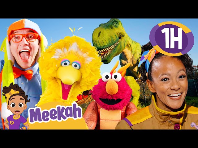 Meekah and Blippi Learn the Dino Stomp with Elmo and Big Bird! | Educational Videos for Kids