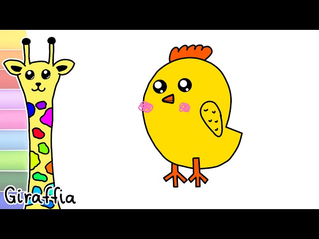 Cute yellow baby chicken drawing tutorial coloring pages Giraffia art channel