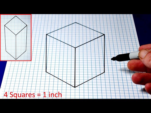 How To Draw a 3D Cube on Grid Paper / Easy Trick Art For Beginners