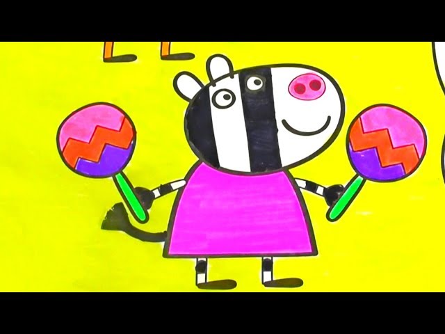 Peppa Pig ! Zoe Zebra and Freddy playing musical instruments ! Peppa Coloring Book ! kids toys