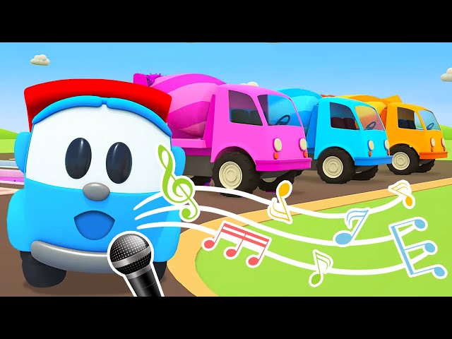 Street vehicles songs for kids with Leo! The Cement Mixer song & the Wheels On The Bus song for kids