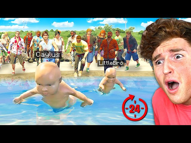 Surviving ZOMBIE Hoard For 24 HOURS As BABIES In GTA 5 RP..