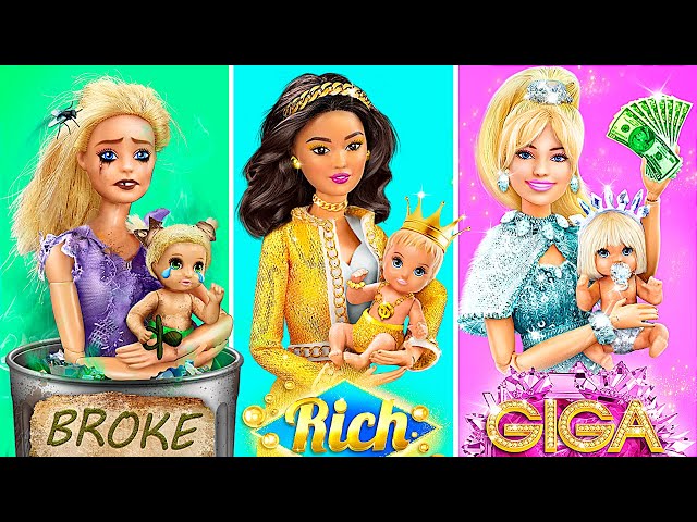 Rich, Broke and Giga Rich Mom! 30 Dolls Hacks and Crafts
