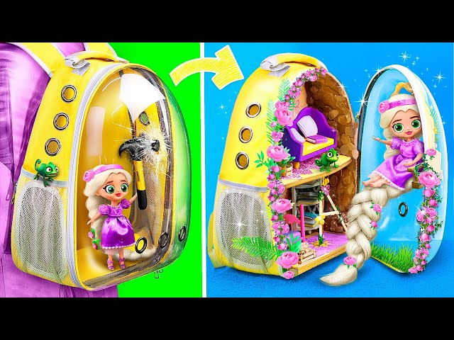 Rapunzel's Dollhouse in a Backpack /  30 DIYs for LOL OMG