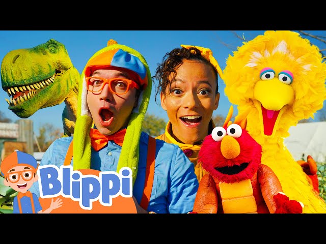 Blippi and Meekah's Roaring Dino Day | Blippi joins Elmo and Big Bird | Dino Day with Sesame Street!