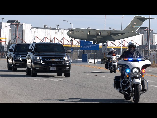 Five military planes bring President Biden's motorcade to San Francisco 🇺🇸 ✈️ 🚔