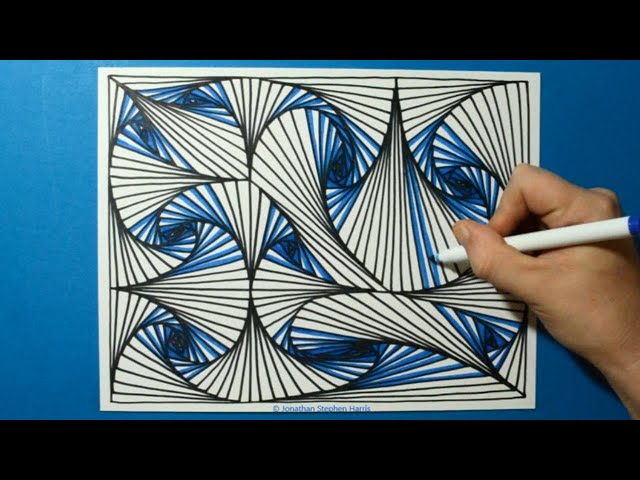 Colorful Drawing #5 / Cool Blue 3D Spiral Pattern / Relaxing Line Illusion / Color Art Therapy