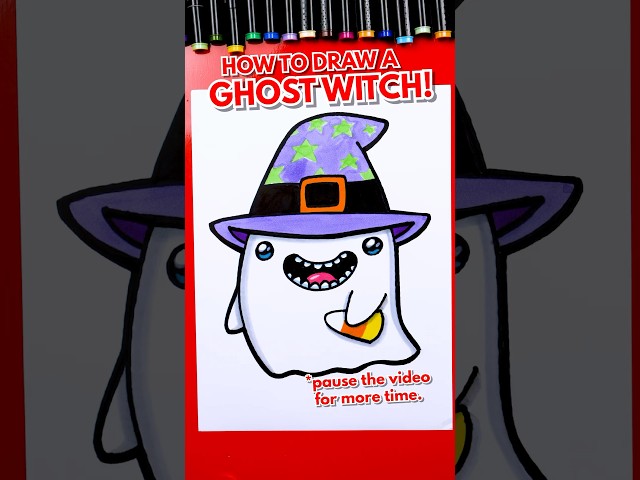 How to draw a funny ghost witch for Halloween 👻 #artforkidshub #howtodraw