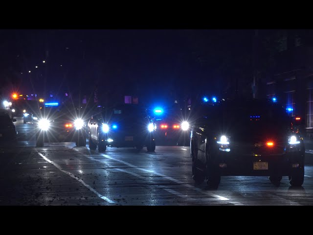 President Biden and other's motorcades travel to APEC reception | Riot police, drones and fireworks