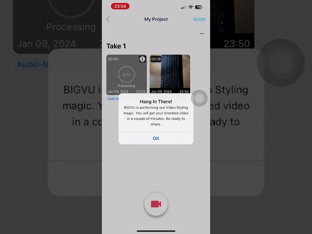 Realtime use and feedback of BIGVU app.