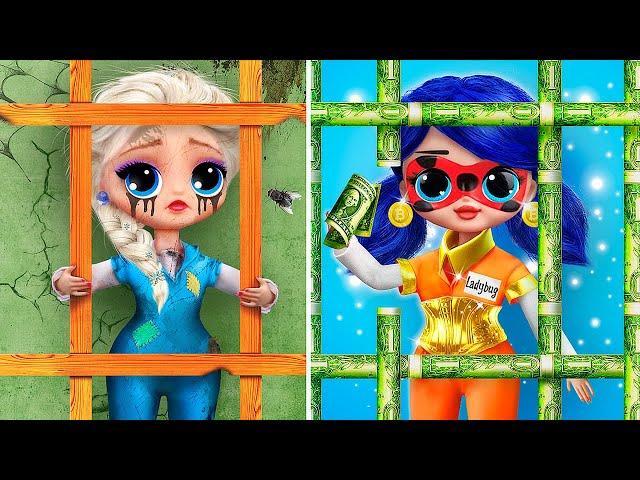 Rich Ladybug and Broke Elsa in Prison / 30 DIYs for LOL OMG