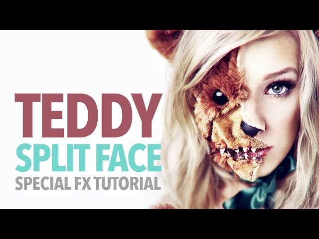 Scary teddy bear split face halloween tutorial