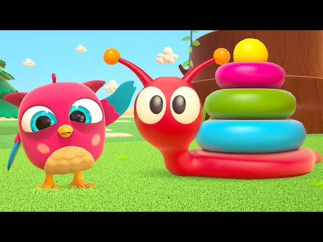 Hop Hop and Peck Peck build a snail pyramid. Baby cartoons for kids & animation for kids.