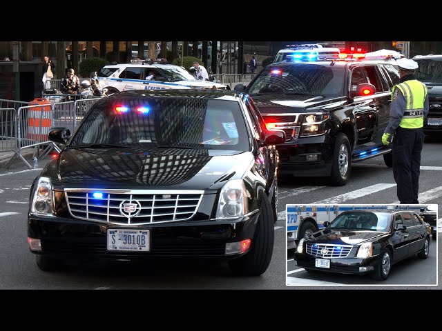 VIPs in armored Cadillacs get escorted around New York by police 🚓