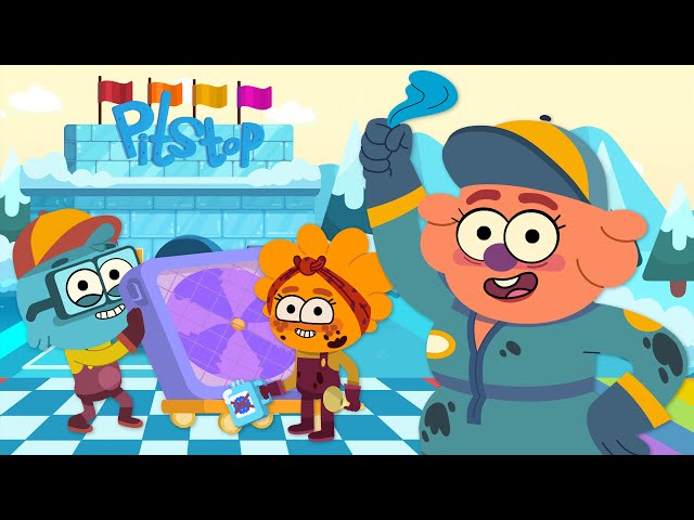 Four Chilly Racers Face-Off at Pit Stop’s Ice Race Track! | Cartoon for Kids