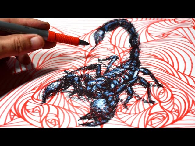 3D Scorpion Line Illusion Pattern | Anamorphic Trick Art / Spiral Drawing / Cool Optical Illusion