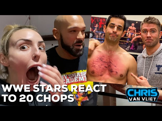 OUCH! Peyton Royce, Shawn Spears and Tyler Breeze react to giving me 20 chops - CVV Clips