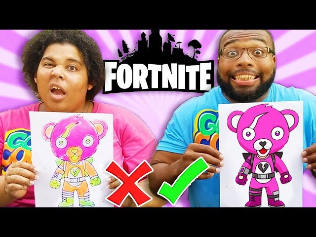 FORTNITE 3 GLITTER GLUE ART CHALLENGE! DAD VS MOM EDITION