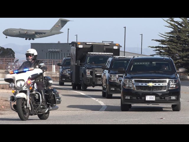 Motorcades land ahead of President Biden and Harris' travel to San Francisco 🇺🇸 ✈️ 🚔