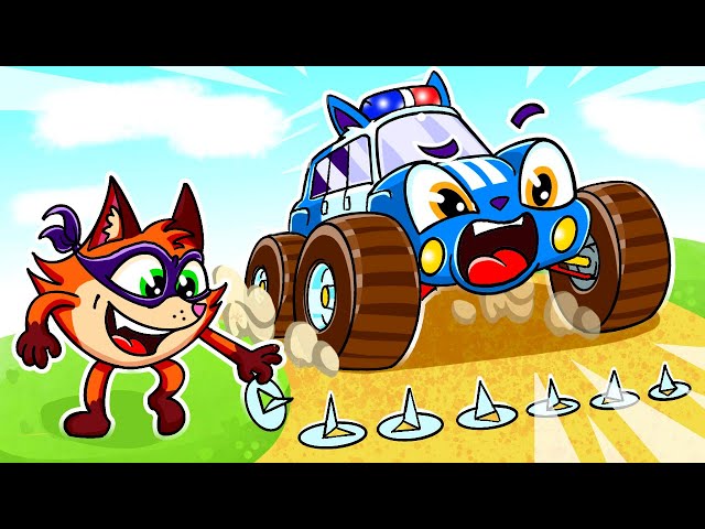 Monster Trucks VS Sneaky Fox + Police Car Adventures 🚓 Baby Cars Kids Songs