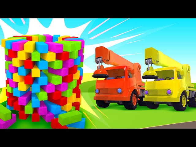 Helper Cars cartoons for kids & a big tower. Tow trucks & a crane truck for kids.