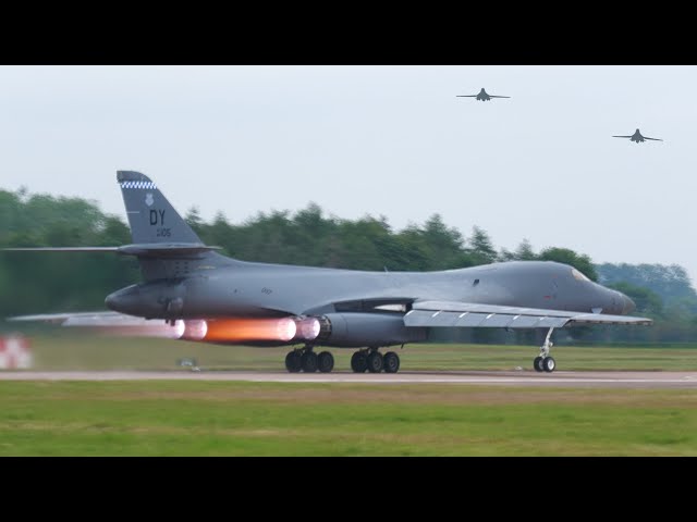 FULL POWER! B1 bombers launch, flypast and recover from a European mission 🔥