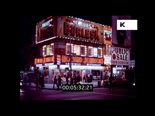 1970s Times Square at Night, Broadway, Gritty New York, HD from 35mm