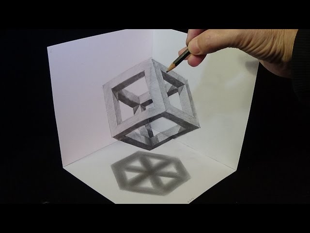 3D Drawing Cube with Pencil - Corner Art