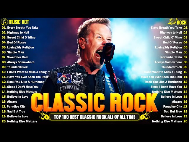 Top 100 Classic Rock 70s 80s 90s💥Queen, Aerosmith, Pink Floyd, The Who, ACDC, Bon Jovi, Guns N Roses