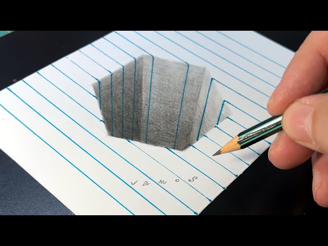 Hexagonal Hole Drawing Trick Art on Line Paper