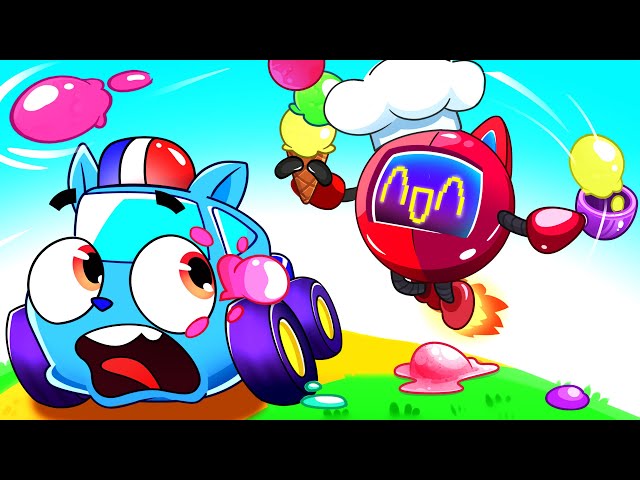 Ice Cream Robot is Broken! Ice Cream and Rainbow Juice Songs by Baby Cars
