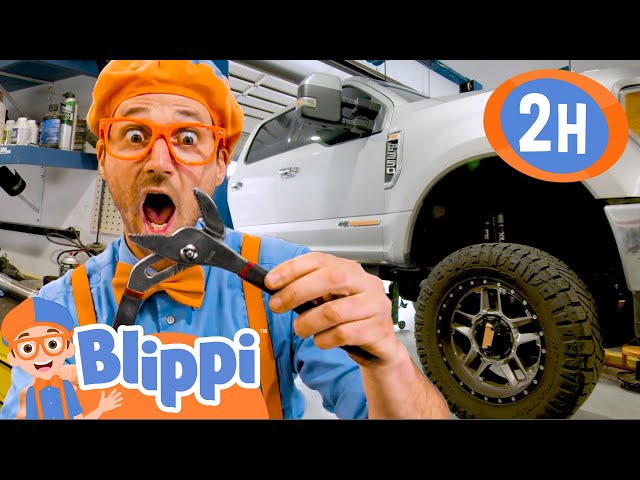 Big Day Out at the Garage with Cars, Trucks, Vehicles and Tools! | 2 HOURS OF BLIPPI TOYS!
