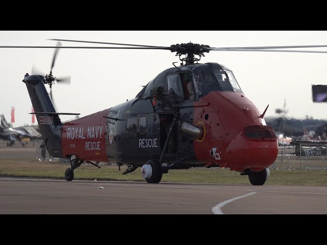 Sea King & Wessex helicopters taking off from RIAT 2022