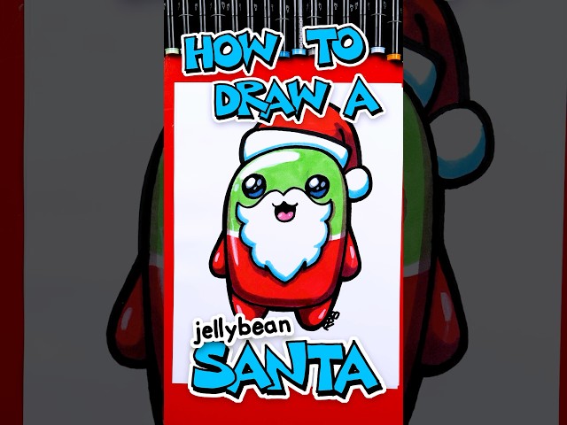 How to draw a jellybean Santa! 🎅 🍬 #artforkidshub #howtodraw
