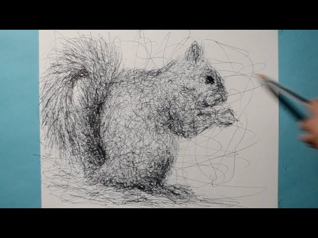 How to Draw a Realistic Squirrel / Ballpoint Pen Drawing / Fun Scribble Art Style