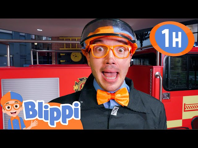 Firefighter Blippi Explores a Fire Truck and Teaches Fire Safety! | 1 HOUR OF BLIPPI TOYS!