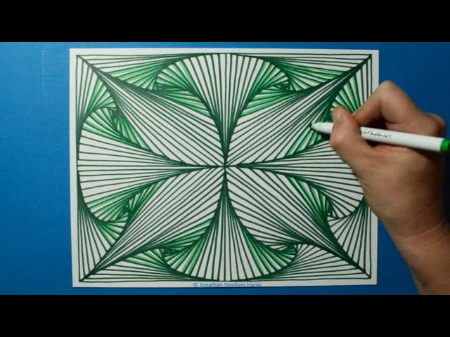 Colorful Drawing #8 / 3D Green Outline Spiral Pattern / Relaxing Line Illusion / Color Art Therapy