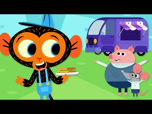 A Food Truck Goes To Mr. Monkey's Garage | Cartoon for Kids