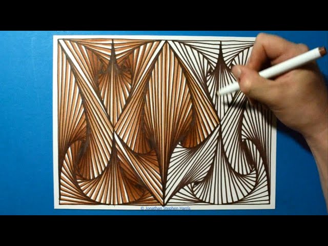 Colorful Drawing #12 / Brown Outline 3D Spiral Pattern / Relaxing Line Illusion / Color Art Therapy