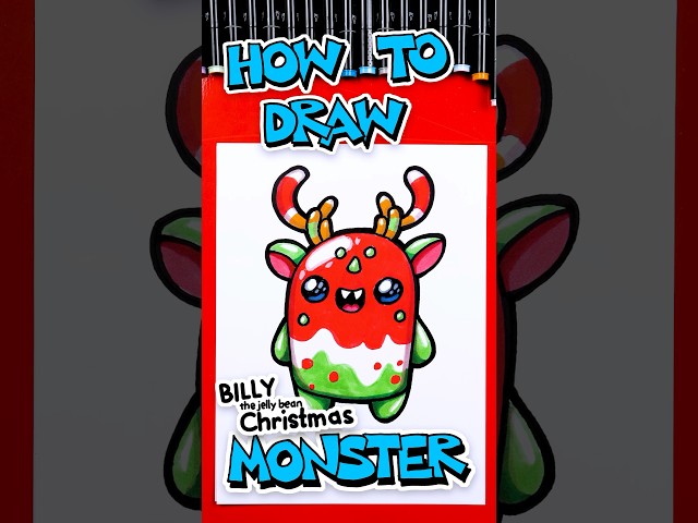 How to draw Billy the jelly bean Christmas monster 🎄 #artforkidshub #howtodraw